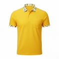 thumbnail image 3 of Polos Shirts For Men Plaid Patchwork Short Sleeve Lapel Button Fashion Tees Casual Moisture Wicking Golf T Shirt (3XL, Yellow), 3 of 5