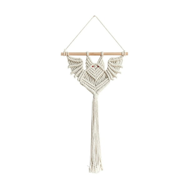 Tapiz de macramé para colgar en la pared, adorno de pared con diseño de murciélago, bohemio, elegante y rústico. beige 30x50cm