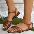 thumbnail image 3 of Women’s Flat Sandals Slip on Summer Gladiator Open Toe Braided Slingback Slip on Elatic Ankle Strap Lightweight Beach Shoes Brown Size 8.5, 3 of 5
