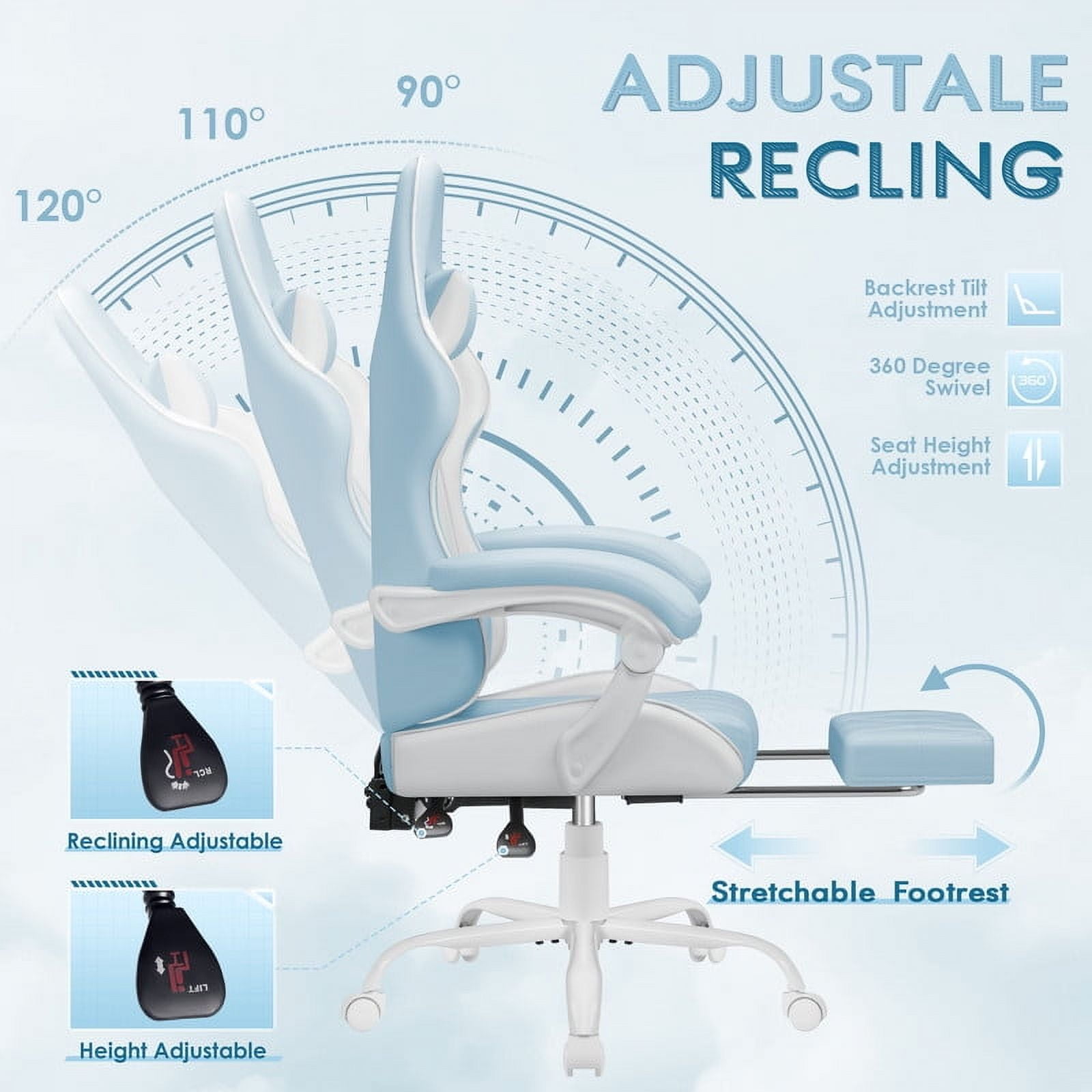 Homall Gaming Chair Massage Office Chair Computer Racing Chair High Back PU Leather Chair with Footrest, LightBlue