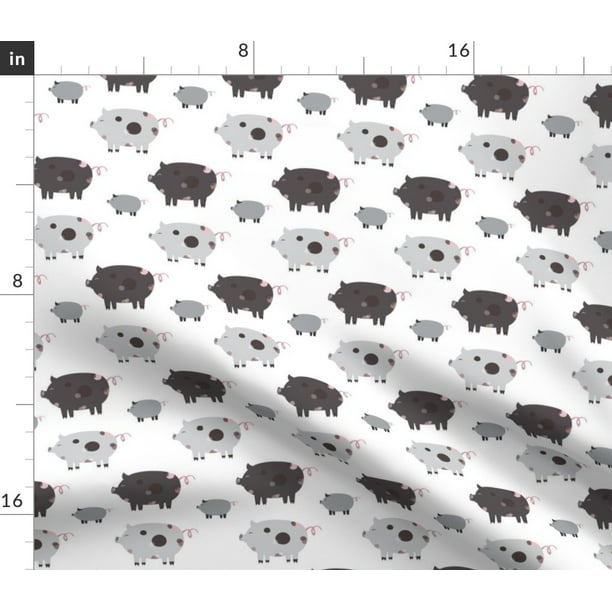Spoonflower Fabric Grey Pigs Cute Gray Fun Kids Printed on Petal