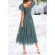 thumbnail image 2 of Vestido PRETTYGARDEN Midi de Tul con Fruncido y Mangas Abullonadas Verde Salvia XXL, 2 of 7