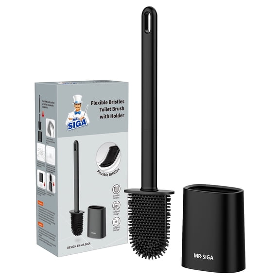 MR.SIGA Toilet Brush and Holder Set, Wall Mounted Toilet Bowl Brush, Compact Toilet Scrub Brush with Holder for Bathroom, Black, 1 Pack
