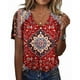 thumbnail image 1 of Top tipo túnica HOTYD para mujer, estampado floral bohemio, cuello en V, hombros descubiertos, 1 of 2