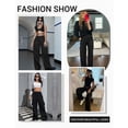 thumbnail image 5 of AILIYIL Cargo Pants Women High Waist Casual Pants Wide Leg Pants Baggy Streetwear Trousers 6 Pockets (Black,M), 5 of 7