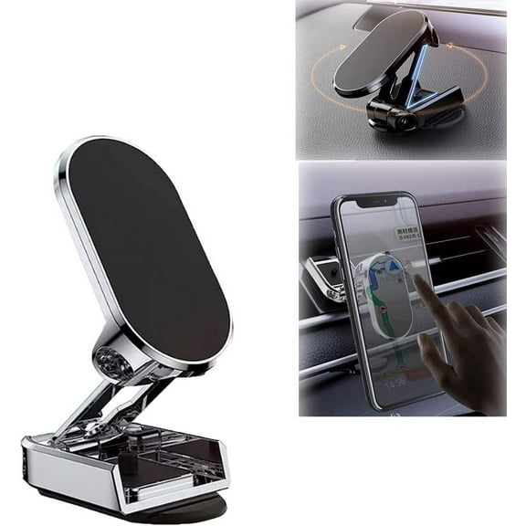 Alloy Folding Magnetic Car Phone Holder, 360° Rotation Magnetic Car Phone Holder, Universal Dashboard Car Phone Mount for Car (Silver)
