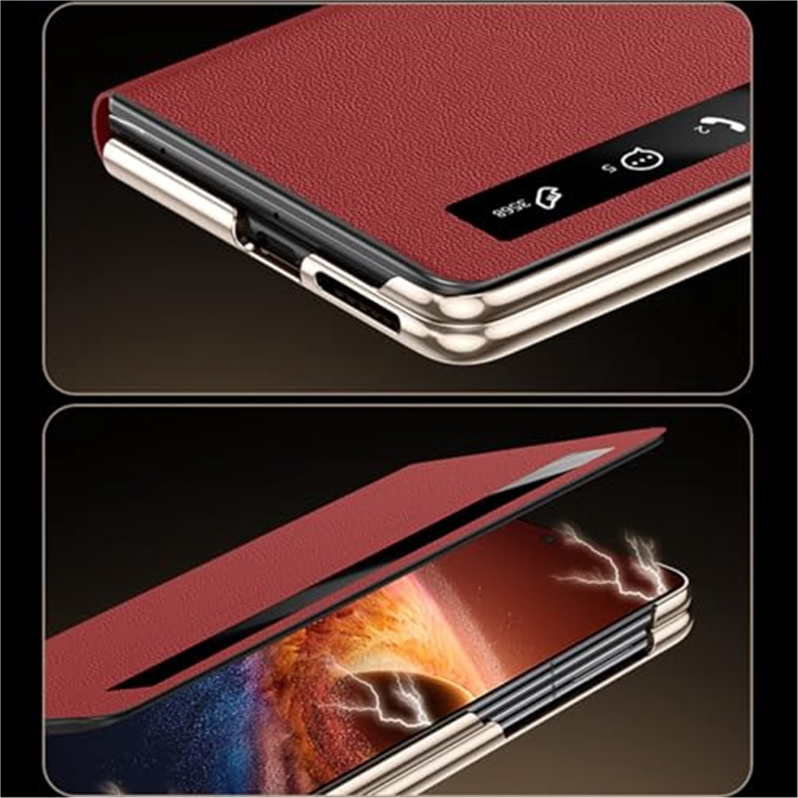 Case For Huawei Honor Magic V6, PU Leather Shell With Scratch-Resistant Smart View Window Folio Wristlet Holder Cover