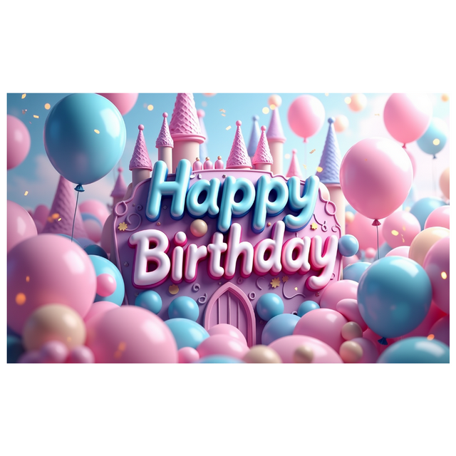Happy Birthday Celebration Backdrop Balloon Castle Party Display Pink Pastel Colors Event Festive Background Children Party Decoration Indoor Outdoor
