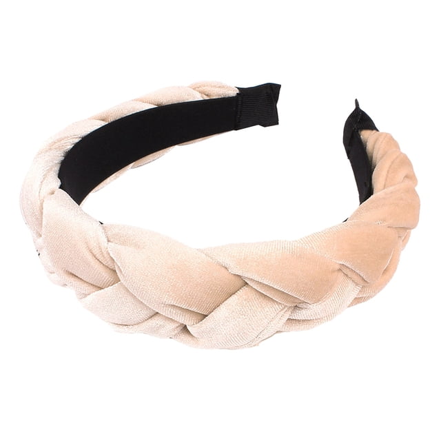 XASZHN Textured Braided Velvet Wide Headband for Women Solid Color Hair Accessory with Ribbon Detail Beige_001 One Size