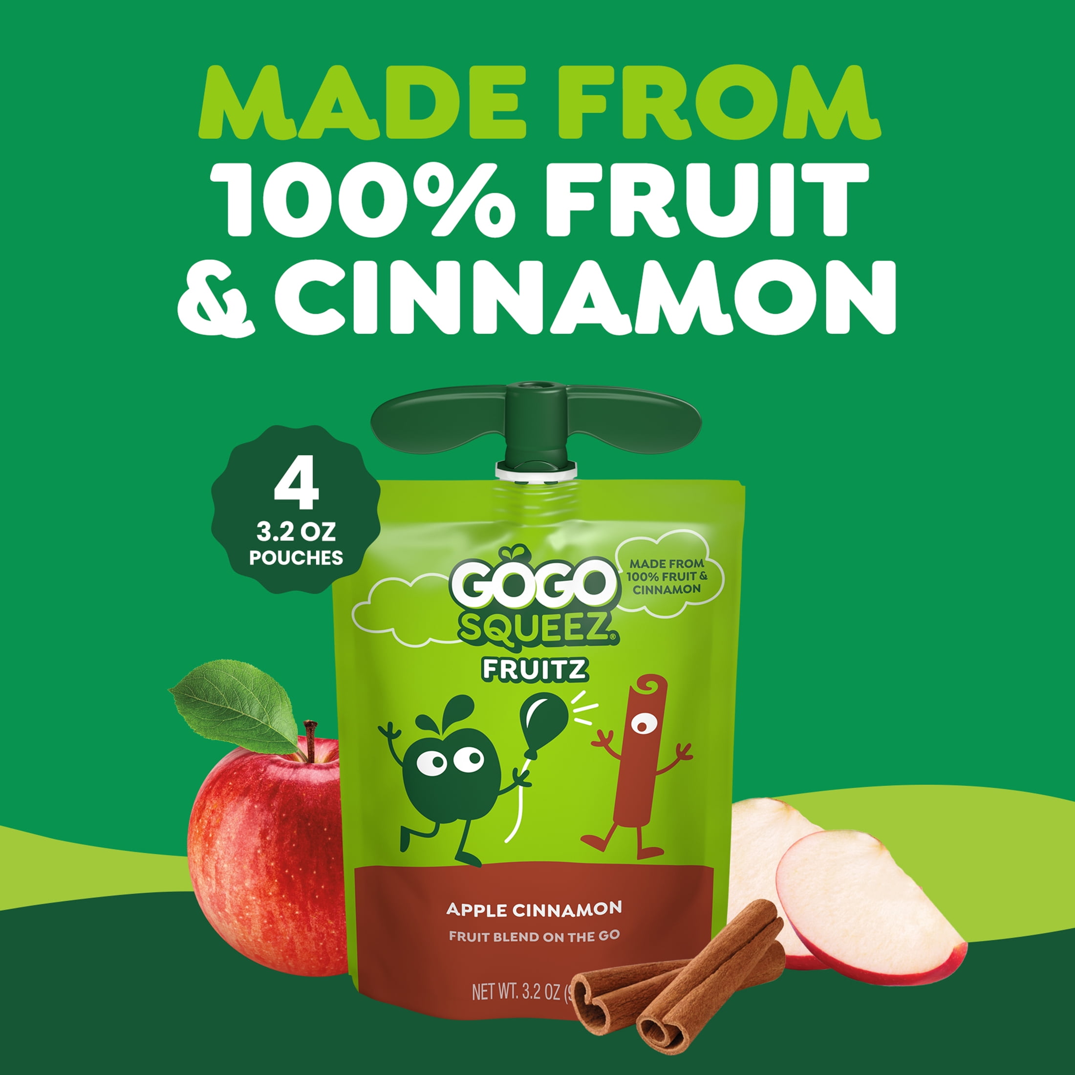 (2 pack) GoGo squeeZ No Sugar Added Apple Cinnamon Applesauce Pouches, 3.2 oz (4 Pack)