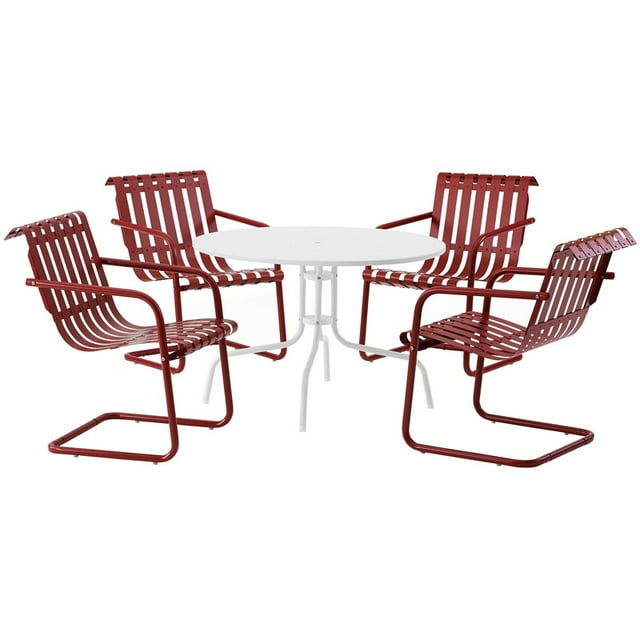 Crosley Furniture Gracie Ensemble de Salle à Manger Rétro en Métal 5 Pcs Rouge et Blanc pour Patio