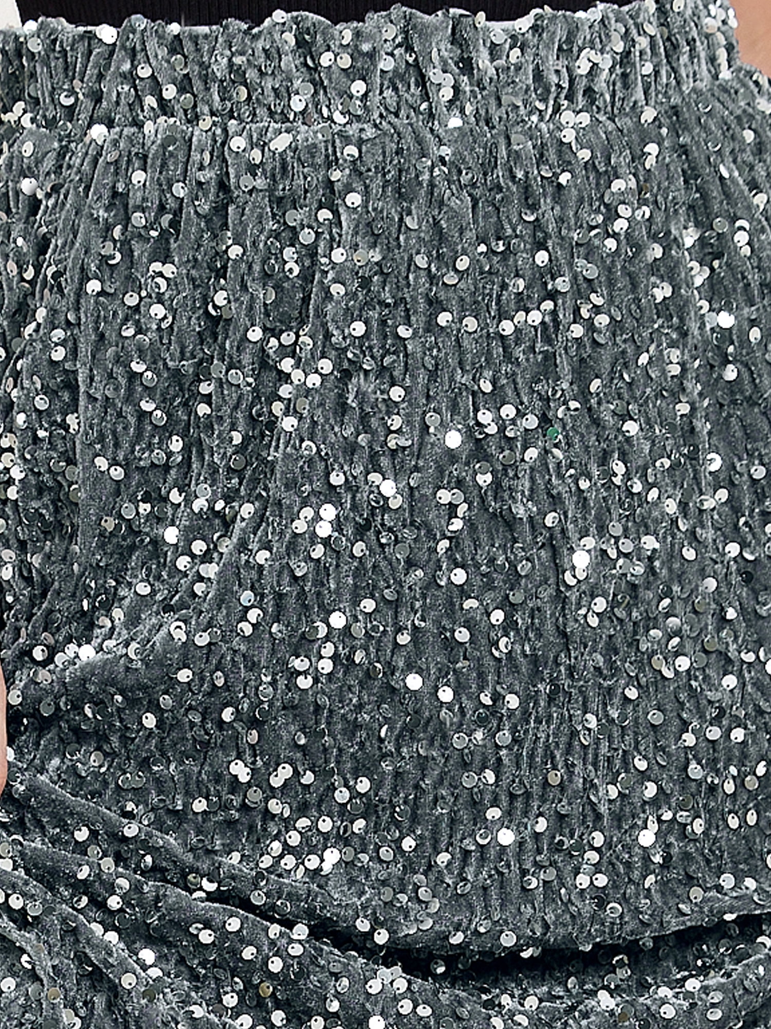 DARING DIVA Women's Sequin Velvet Skirt Sparkle Party Maxi Skirt XL Dark Gray