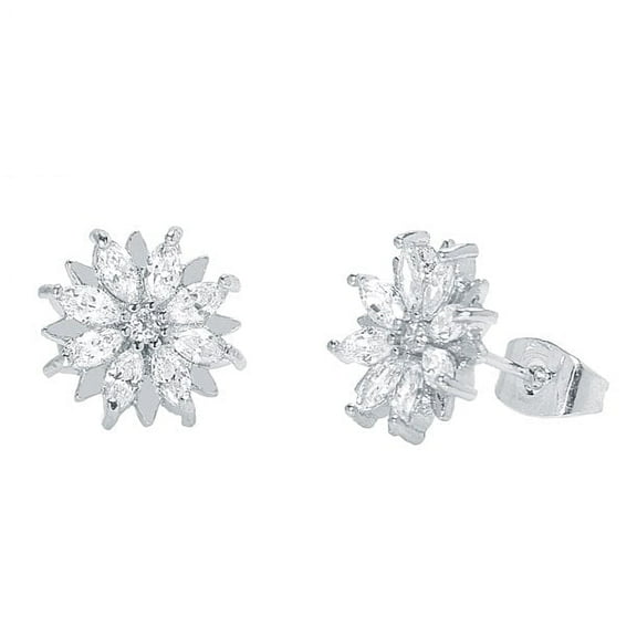 Cate & Chloe Lily 18k White Gold Plated Flower Stud Earrings with Simulated Diamonds for Women
