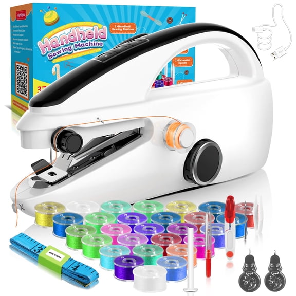 Hallmark Handheld Sewing Machine, Mini Portable Sewing Machine for Beginners and Adults, 2 Modes, White, Small C67 C67