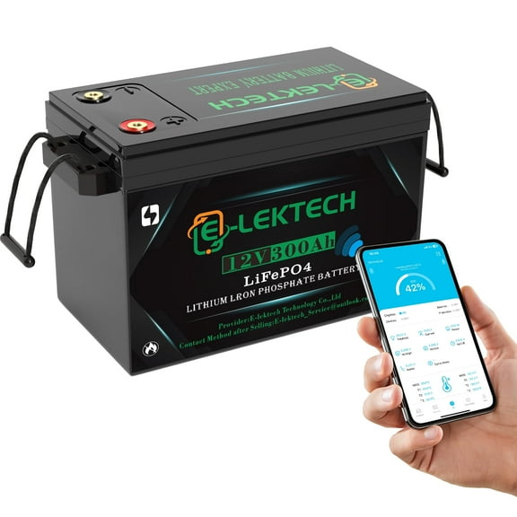 12V 300Ah LiFePO4 Lithium Battery with APP, Built-in 200A BMS, 4000-10000 Cycles, Perfect for RV, Solar, Marine, Camping, Off-Grid, Trolling motor
