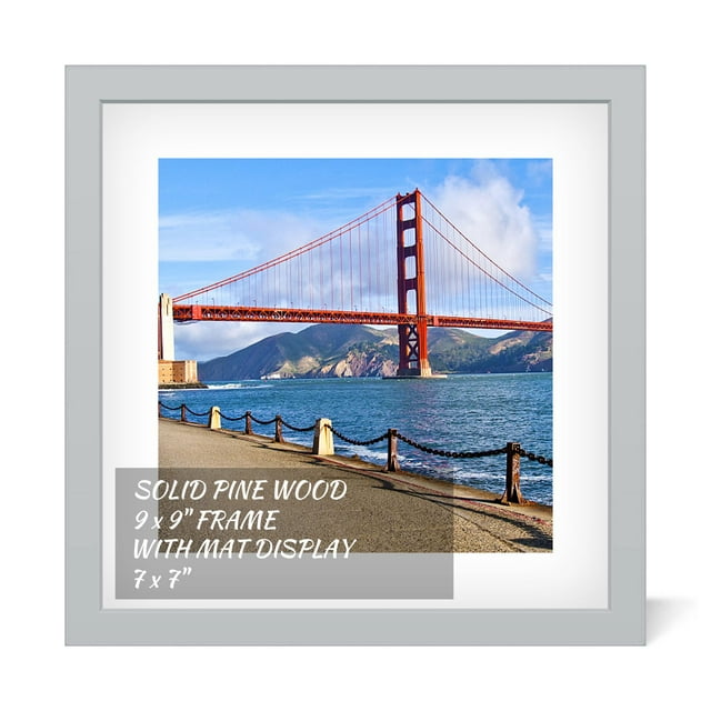 Marco de fotos POUYCIW, 23 cm, madera, gris, 9 x 9 pulgadas con tapete de 7 x 7 pulgadas