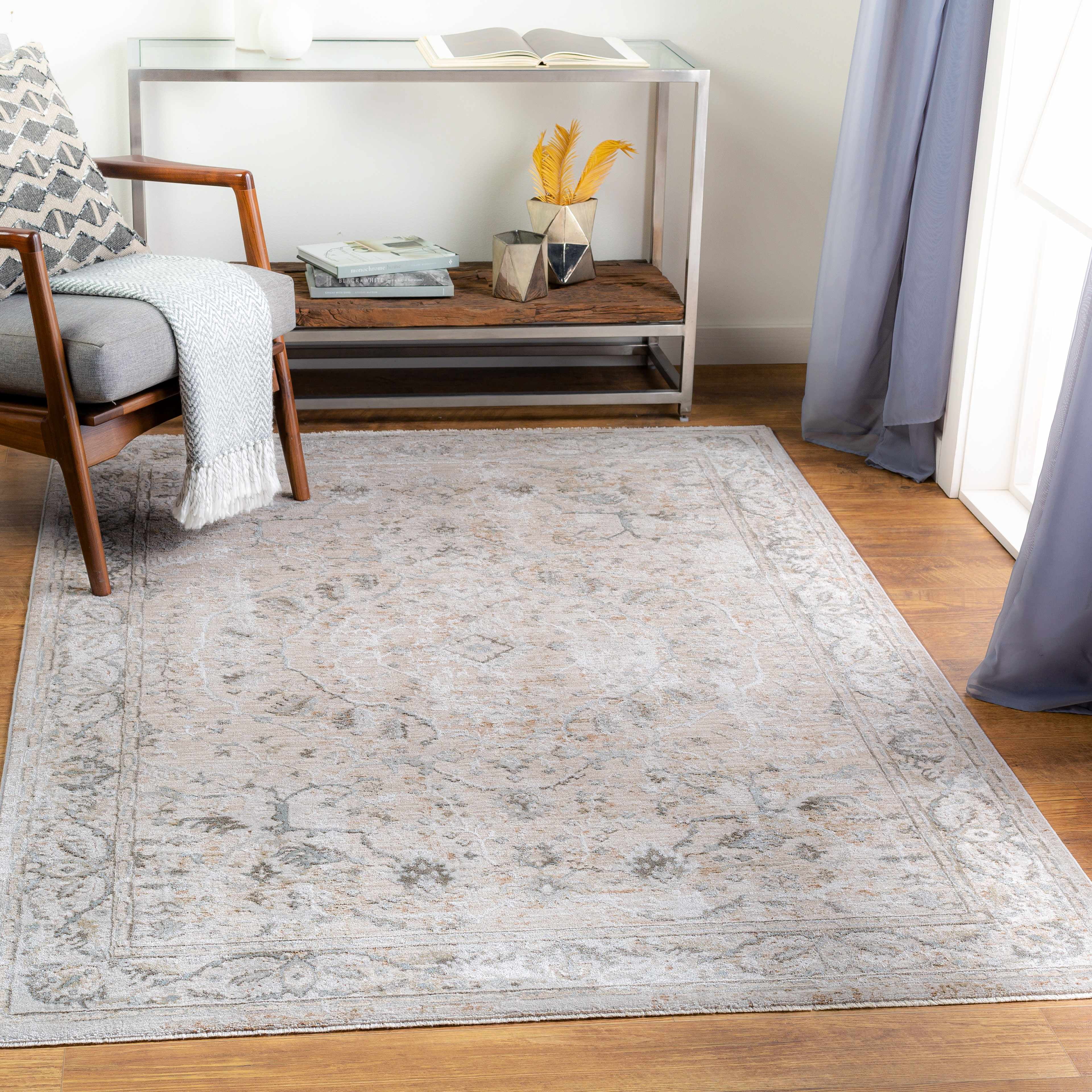 Hauteloom Laughlin Living Room, Bedroom Area Rug - Bohemian Traditional Oushak Style - Vintage Floral - Green, Cream, Blush - 5'3"-Round