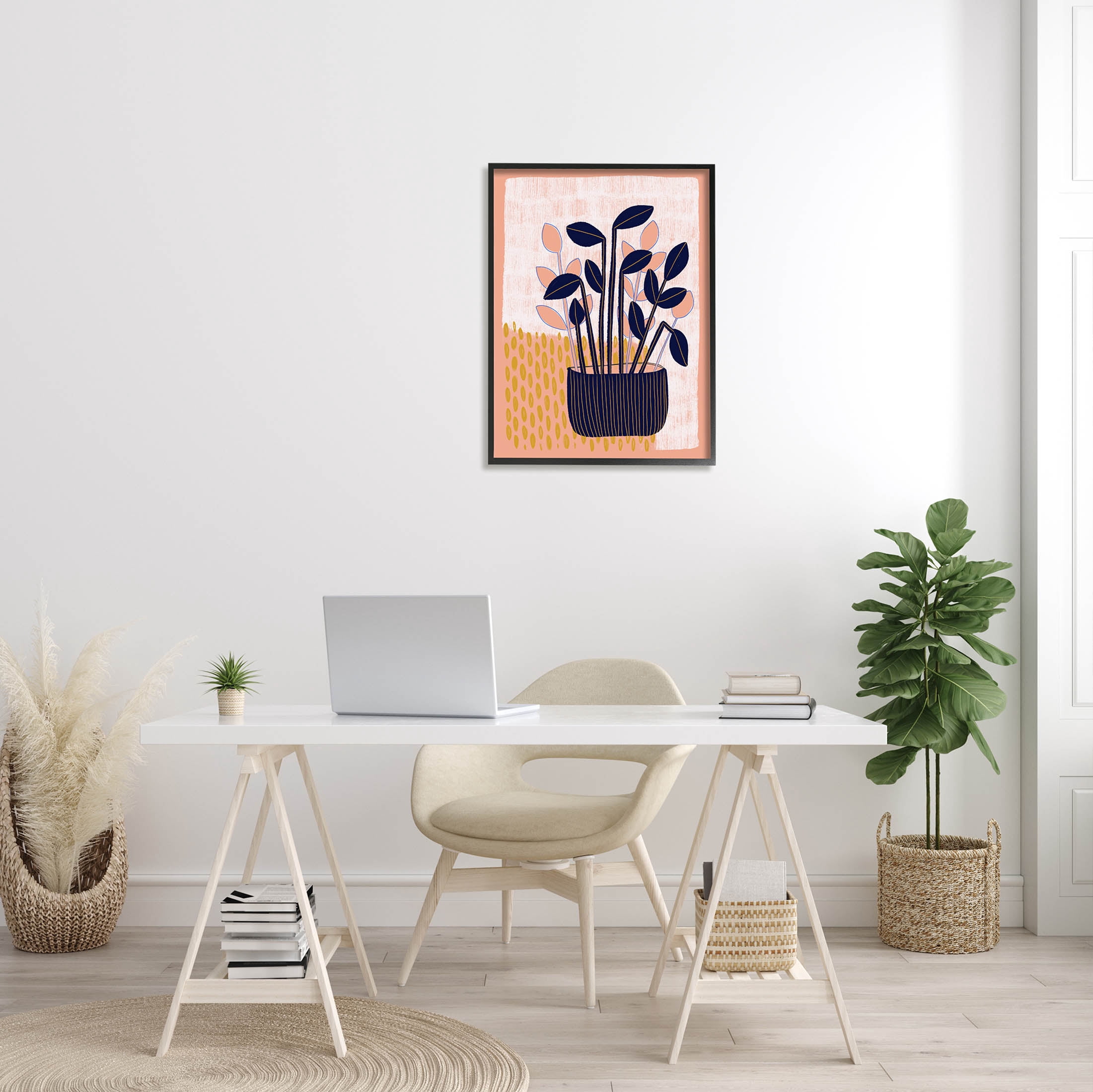 Stupell Industries Modern Patterned Potted Plant Graphic Art Black Framed Art Print Wall Art, Design by Birgit Maria Kiennast