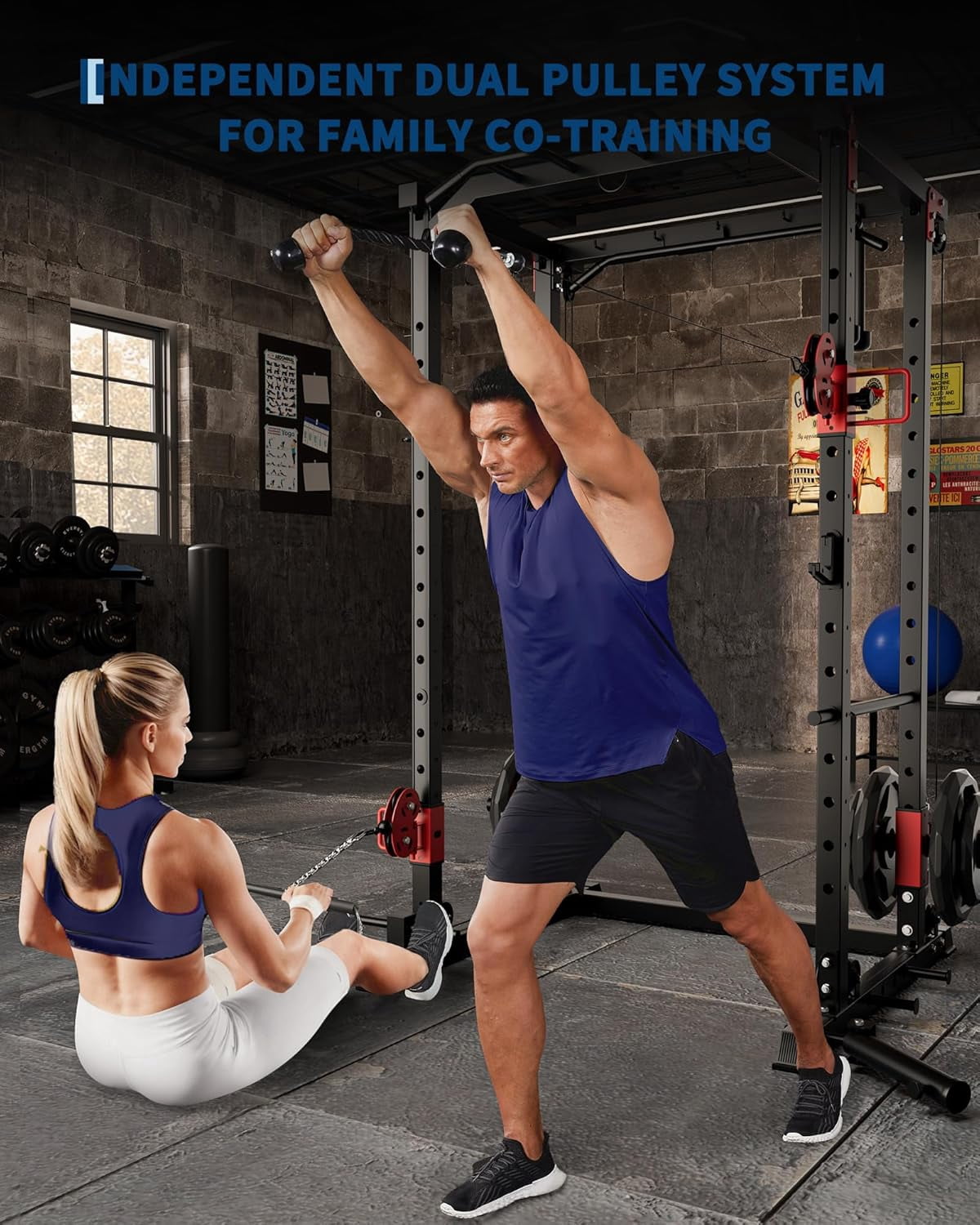 GARVEE Power Rack Cage with Dual Pulley Systems,2000lbs Multi-Functional Squat Cage Rack for Strength Workout with More Training Attachment