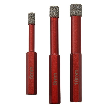 

3Pcs Hole Drill Bit Set for Glass Tiles Porcelain Marble Granite Red