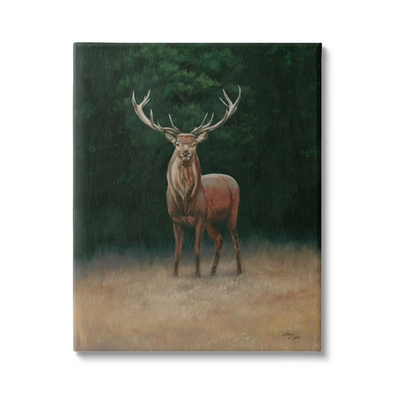 Stupell Industries Deer in Forest Clearing Animals & Insects Painting Gallery Wrapped Canvas Print Wall Art, 16 x 20