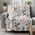 thumbnail image 2 of Grey Pink Botanical Blanket Soft Cozy Warm Throw Blanket for Couch, Plush Fuzzy Flannel Fleece Blankets for Sofa, Rustic Country Spring Floral Summer Leaf Bed Blankets Gifts for Men, 50"x60", 2 of 9