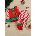 thumbnail image 3 of Qiylii Toddler Girls 2 Pieces Christmas Clothes Set, Elk Head Stripe/Snowman Dot Pattern Tulle Hem Long Sleeve Tops + Flare Pants Outfits,9M-4Years, 3 of 9