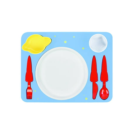 Fun Creative Melamine Kids Dinner 7-piece Set, Plate, Cup, Utensils, Bowl (Space Themed