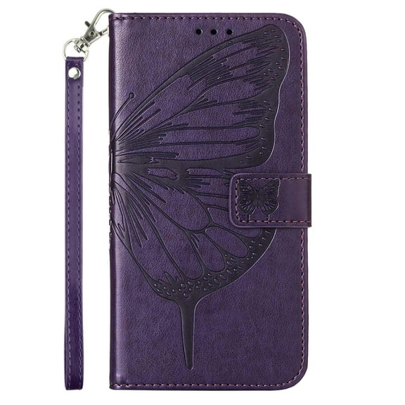 Allytech iPhone 14 Pro Max Case Wallet Butterfly Embossed, PU Leather Protective Phone Case Wrist Strap Card Slots Holder Pocket Flip Stand Case Women Girls for iPhone 14 Pro Max 2022, Purple