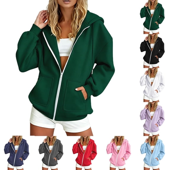 Womens Zip Up Hoodies Spring Fall Satin lined Hoodies Oversized Sweatshirts Fall Sweaters Casual Y2K Track Jackets Clothes