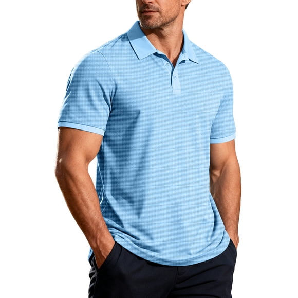 Nokdvo Mens Shirts Fashion Lapel Quarter Button Solid Color Pullover Top Spring Summer Casual Short Sleeve Loose Tops,Light Blue 3XL