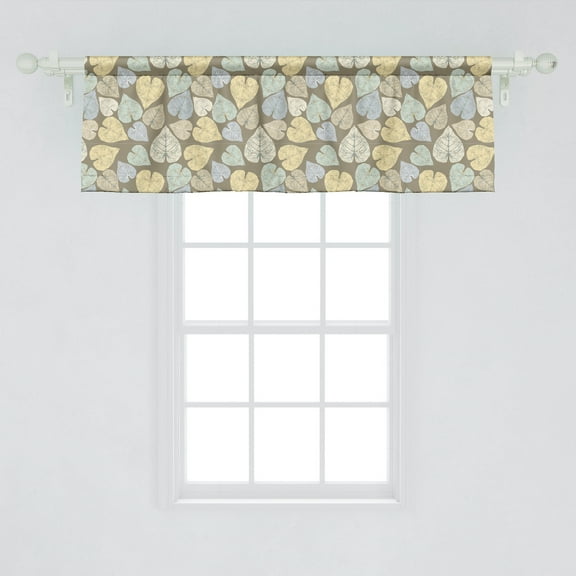 Ambesonne Botanical Window Valance, Abstract Autumn Themed Repeating Pattern of Heart Shaped Leaves, Curtain Valance for Kitchen Bedroom Decor with Rod Pocket, 54" X 18", Dark Tan and Multicolor
