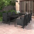thumbnail image 1 of vidaXL 7 Piece Garden Dining Set with Cushions Poly Rattan and Glass, 1 of 4
