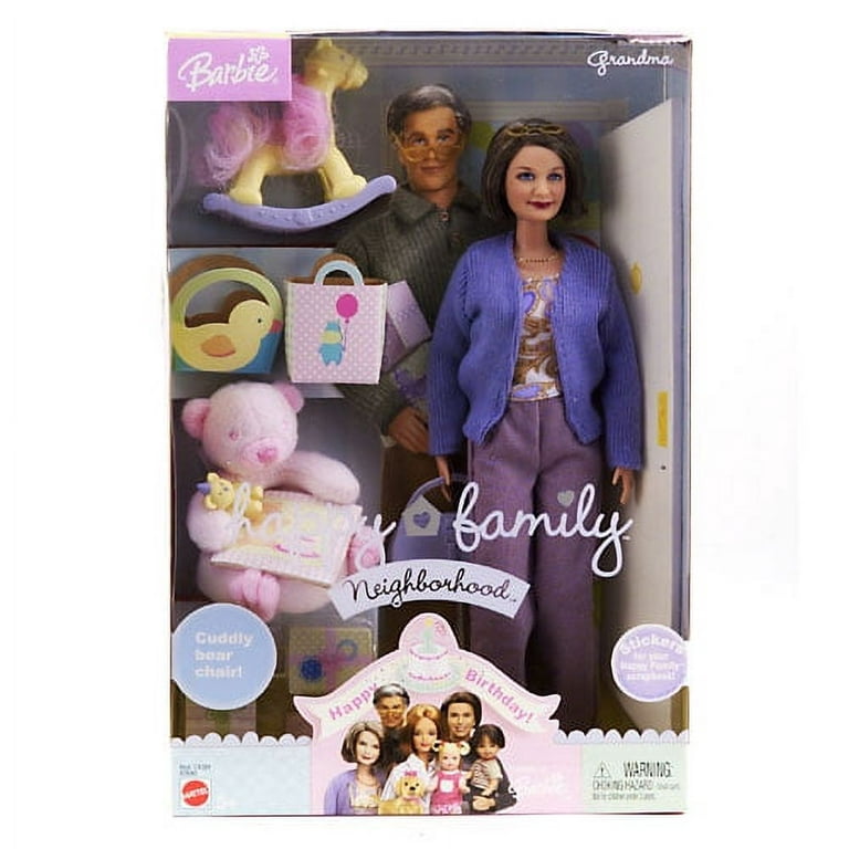  Barbie HAPPY FAMILY GRANDMA DOLL w GRANDMOTHER DOLL, Cuddly  BEAR CHAIR, Rocking HORSE & More! (2003 Birthday Series) : Toys & Games
