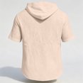 thumbnail image 7 of Hearthz Men’s Linen Blend Hooded Henley Shirts Drawstring Button Short Sleeve Shirt for Men Summer Beach Mens Workout Shirts, 7 of 7