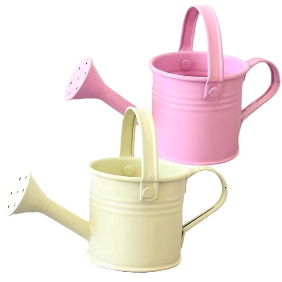 2 Pcs Mini Metal Watering Cans, Cute Candy-Colored Indoor Plant Watering Pots, Pink & Beige, Sturdy Galvanized Iron, Great for Little Ones, Home Decor & Photo Props