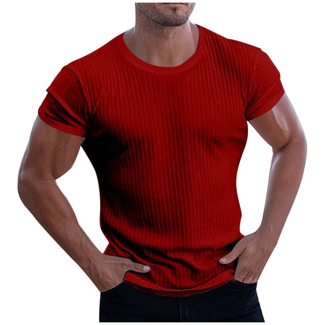 asjyhkr Plus Size T Shirts for Men Crewneck Knit Tops Stretchy Casual Workout Solid Basic T Shirts