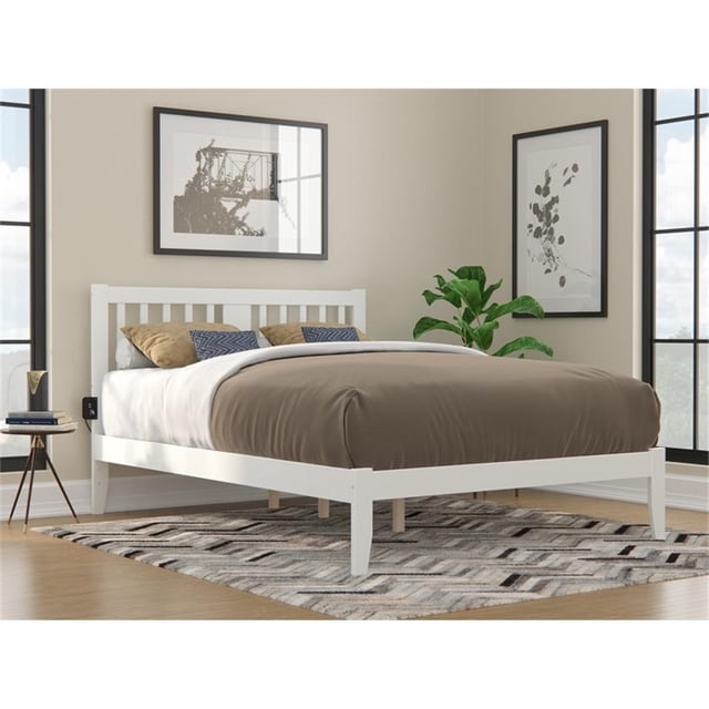 AFI Tahoe Queen Spindle Solid Wood Bed with USB Charger in White