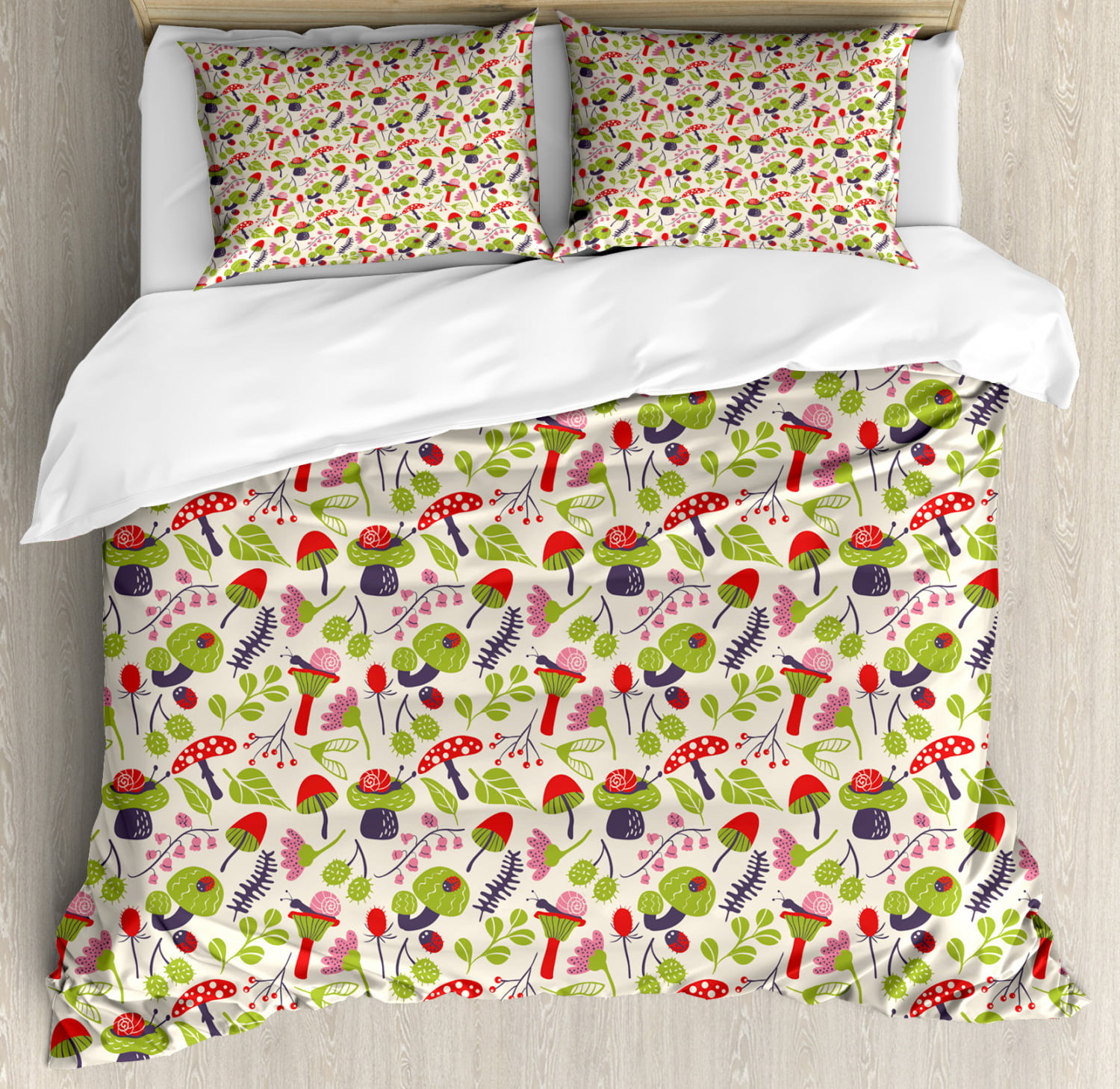 Nature Duvet Cover Set with Pillow Shams Ladybug on Water Image Print 