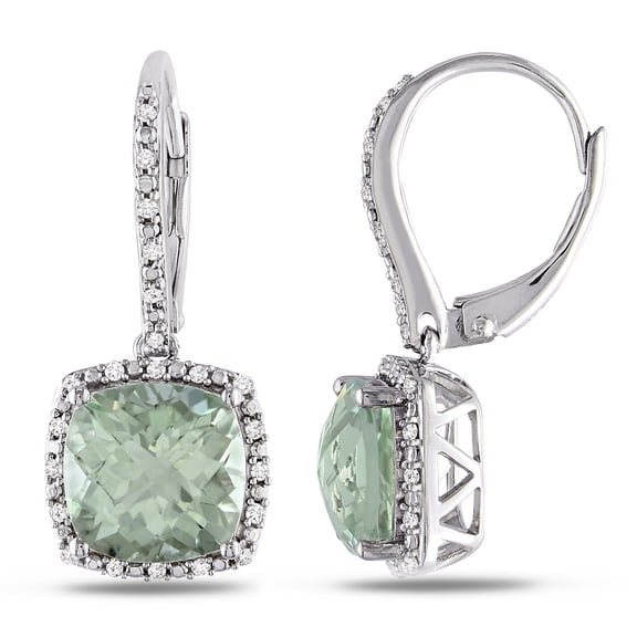 Everly Women's 5 3/4ct TGW Green Quartz & 1/5ct TW Diamond Sterling Silver Halo Leverback Earrings