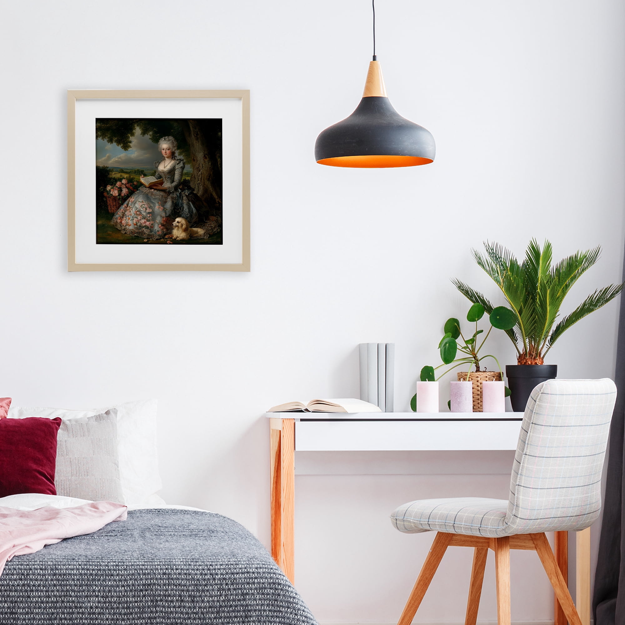 Stupell Industries Reading Rococo Lady with Dog Birch Framed Print Under Glass, design by The Wands Want