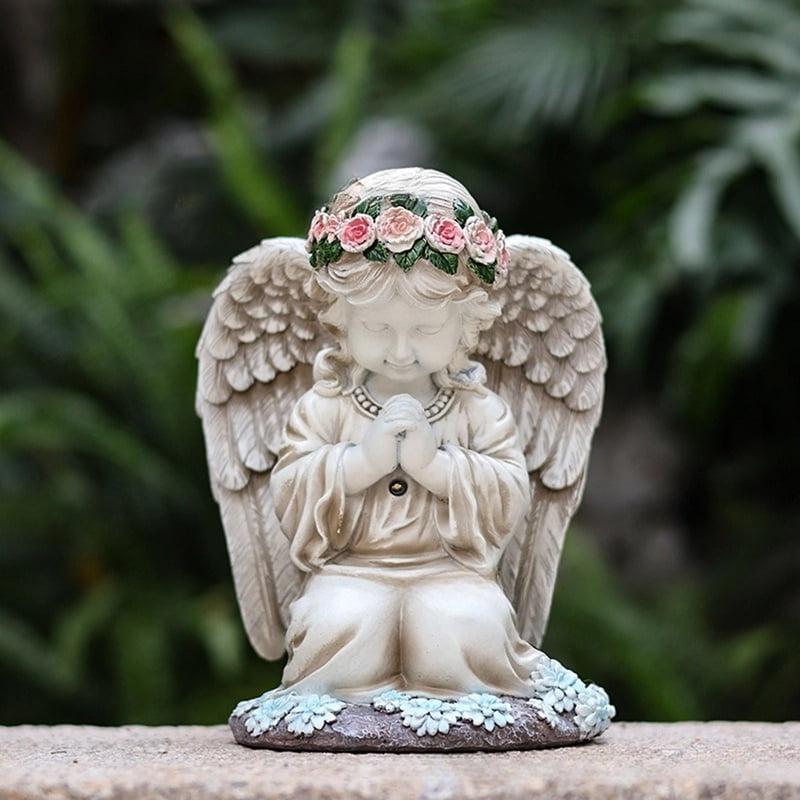 Solar Powered Angel Garden Statue for Outdoor Decor Praying Angel Design Elegant Resin Sculpture for Lawn and Patio Decoration