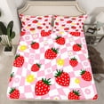 thumbnail image 2 of Homewish Kawaii Red Strawberry 4pcs Bed Sheets for Girls,Groovy Floral Flowers King Sheets,Geometric Plaid Grid Super Cozy Sheet Set,Luxury Bedroom Decor, 2 of 7