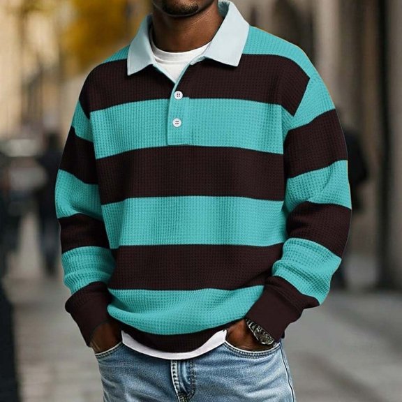 Mens Fall Sweatshirts Quarter Button Patchwork Turndown Collar Long Sleeve Fashion Casual Sweatshirt Mint Green XXXL