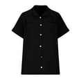thumbnail image 6 of vigerkar Womens Cotton Linen Button Down Shirt Summer Casual Short Sleeve Solid Color T Shirts Loose Work Tops with Pockets Black, L, 6 of 6