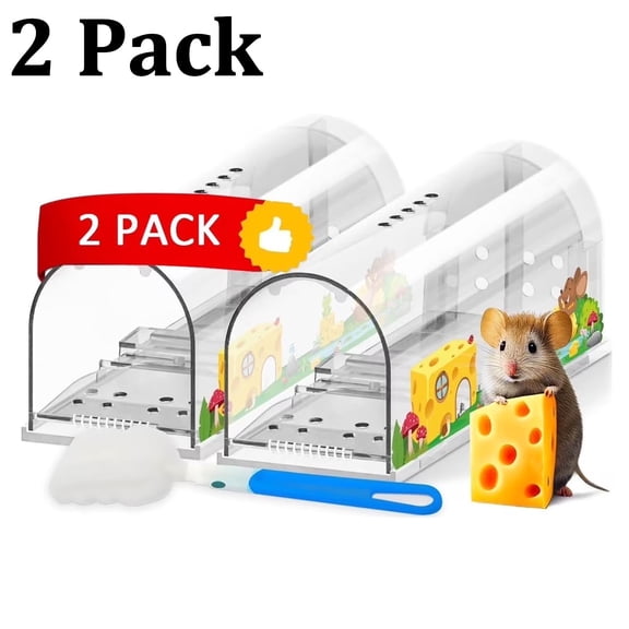 2 pack Humane No Kill Live Catch and Release Mouse Traps,Humane Mouse traps Indoor for Home,Mice traps,Reusable with Cleaning Brush