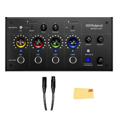 Roland Bridge Cast Dual Channel Gaming Audio Mixer Bundle with Microphone Cable and Polishing Cloth