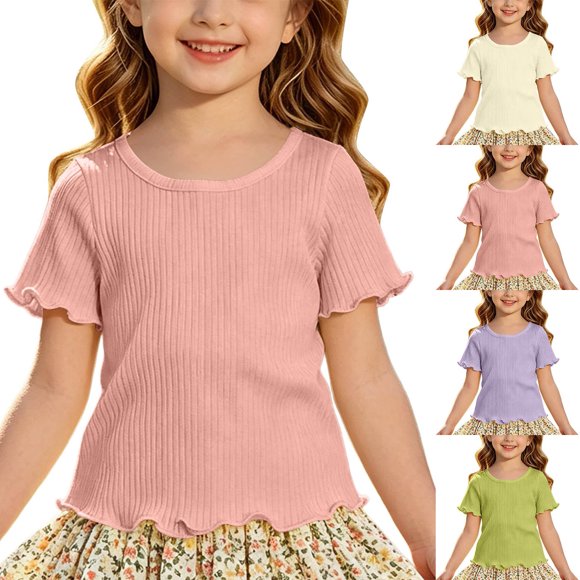 WENXIAOO Girls Summer Shirt Short Sleeve Crisscross Back Trendy Hollow Out Top Summer Casual Tee, Size 12M-6T