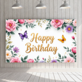 thumbnail image 5 of Floral Happy Birthday Banner Decorative Butterfly Garden for Birthday Party Celebration Photo Event, 5 of 7