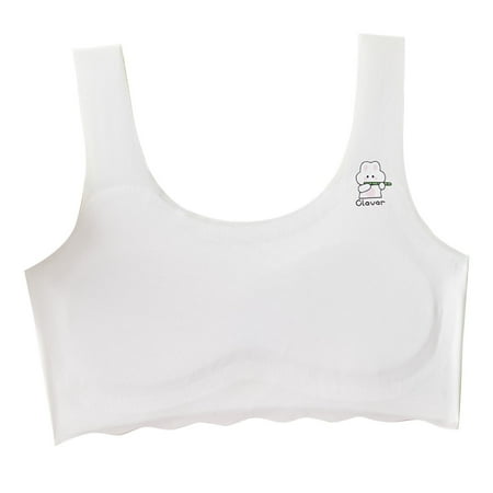 Girls Bras Silky Seamless Bra Cute Printed Padded Sports Bra Comfort Summer Cooling Bralette  White  11 Years
